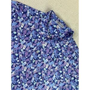 Peter Millar Shirt Mens XL Blue Purple Summer Comfort Cocktail Print Golf Polo